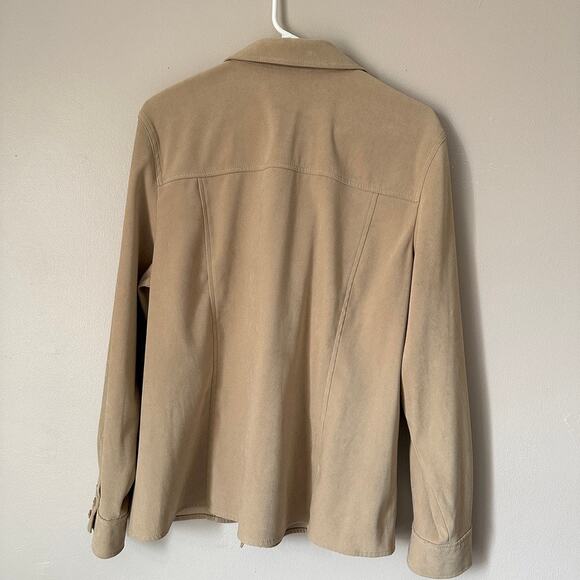 Talbots Stetch Faux Suede Shirt Womens LARGE Button Up Classic Fall Career Tan - Picture 9 of 12